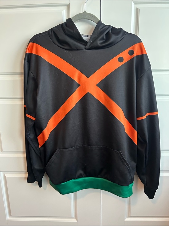 Hot Topic Other - Oversized Bakugo Black Hoodie with Orange Graphic and Green Hem, Anime / Comicon